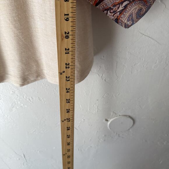 Boho‎ Peasant Top Womens Large Cream Paisley Print Lace Detail Flowy Blouse - Picture 5 of 9